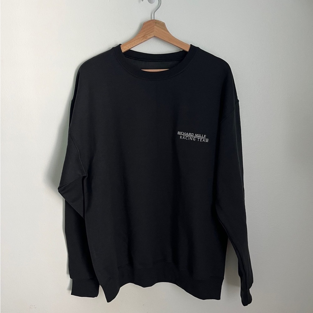 Black Grey Richard Mille Luxury Watch Racing Team Formula 1 Embroidery Crewneck